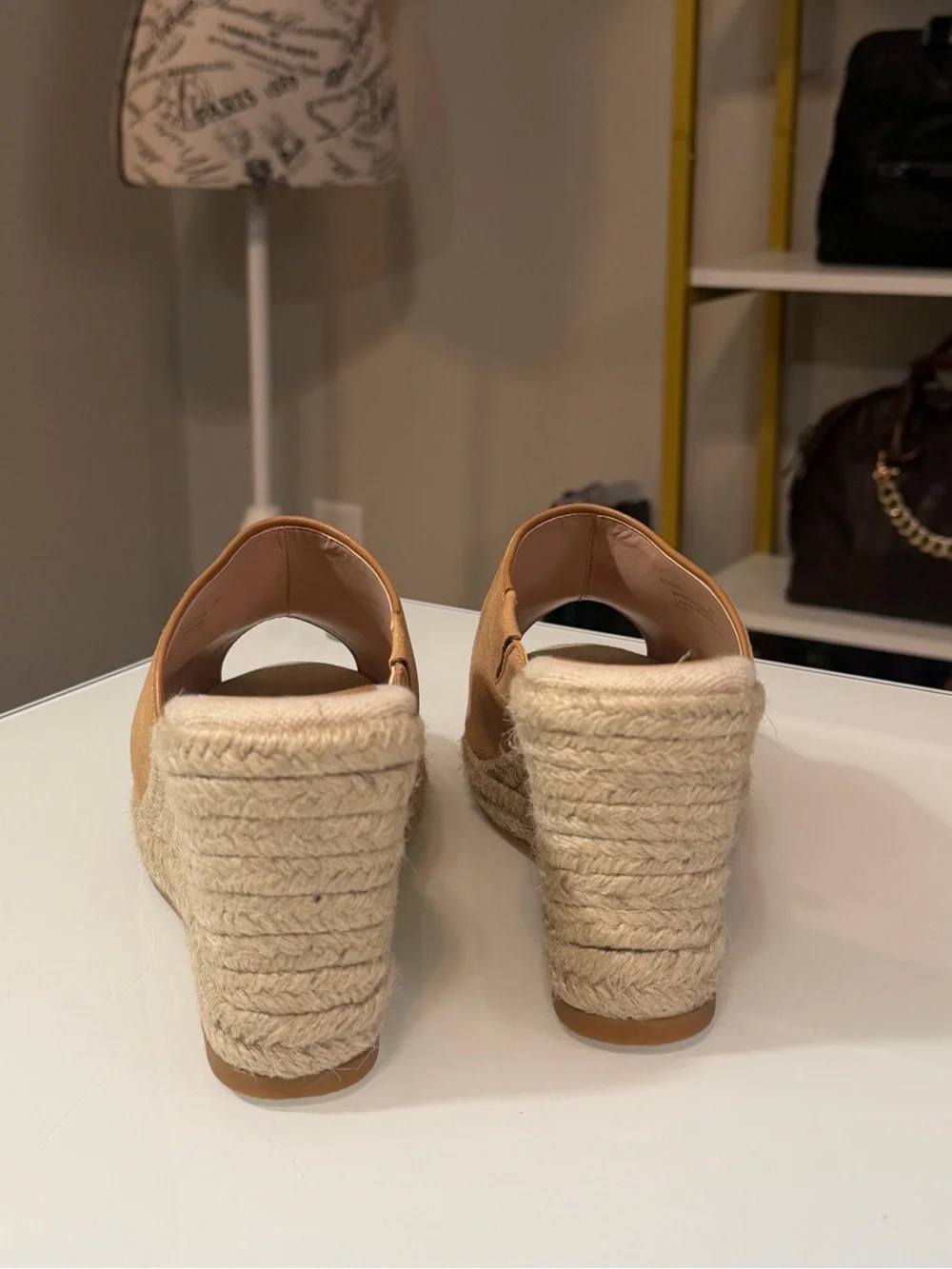 Cole Haan Cloudfeel Southcrest Espadrille Wedge Mule in tan suede sz7